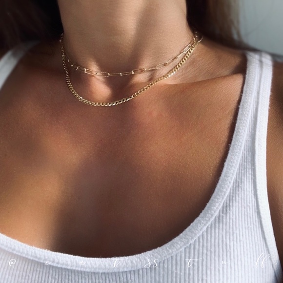 Miami Cuban Curb Chain Link Choker Necklace - Picture 5 of 10